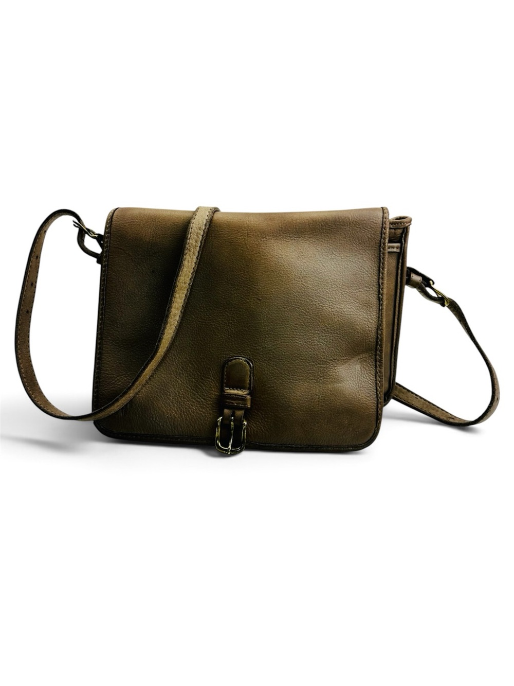 Frye Vintage Leather Messenger Crossbody Buckle Flap Bag Purse Distressed Tan